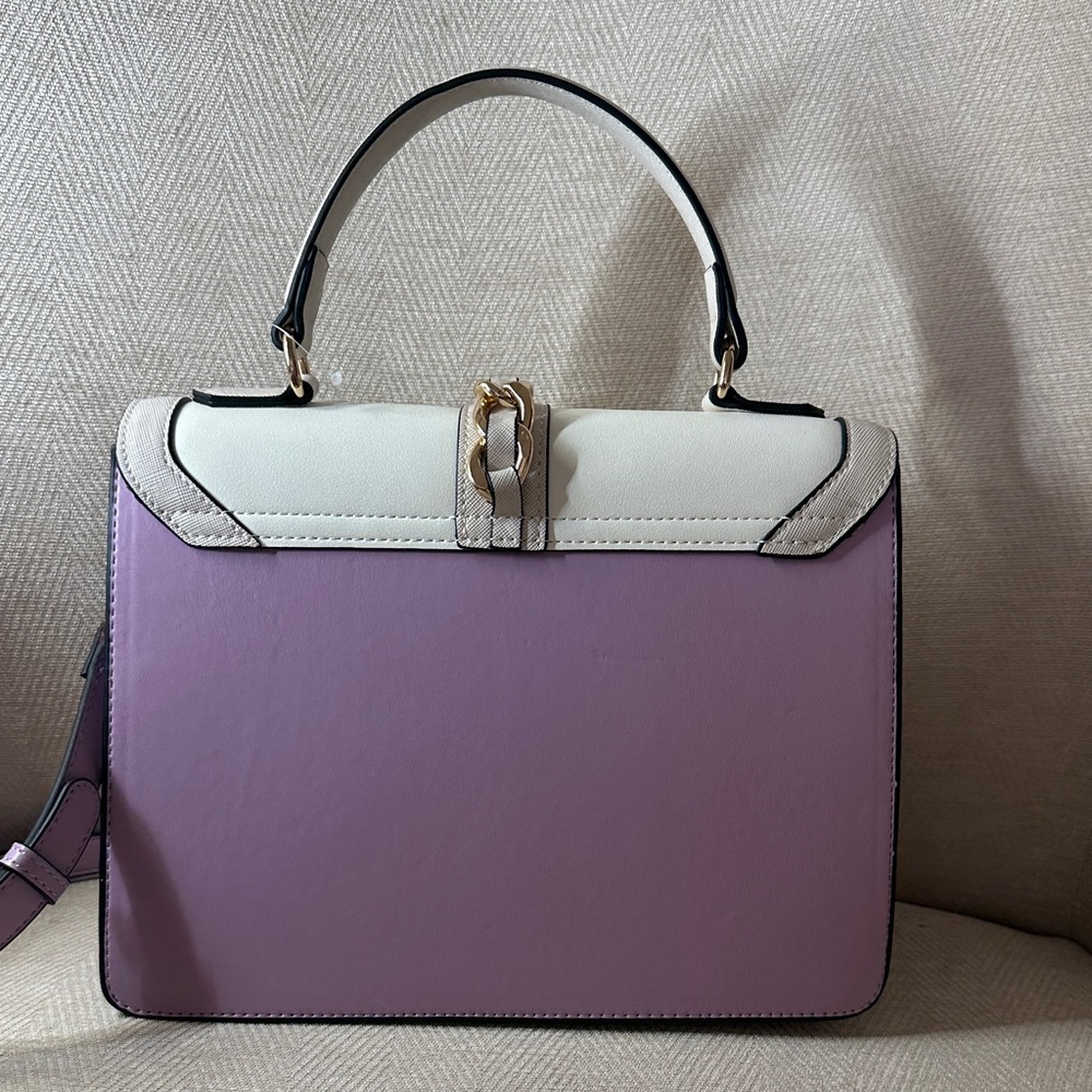 Aldo Cream and Purple Satchel with Fun Embellishments and Shoulder Strap - Picture 10 of 14